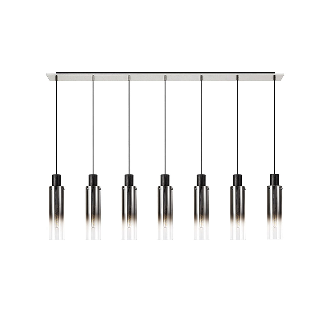 Nelson Lighting NL84969 Blade Slim Linear Pendant 7 Light Adjustable Black/Smoke Fade Glass