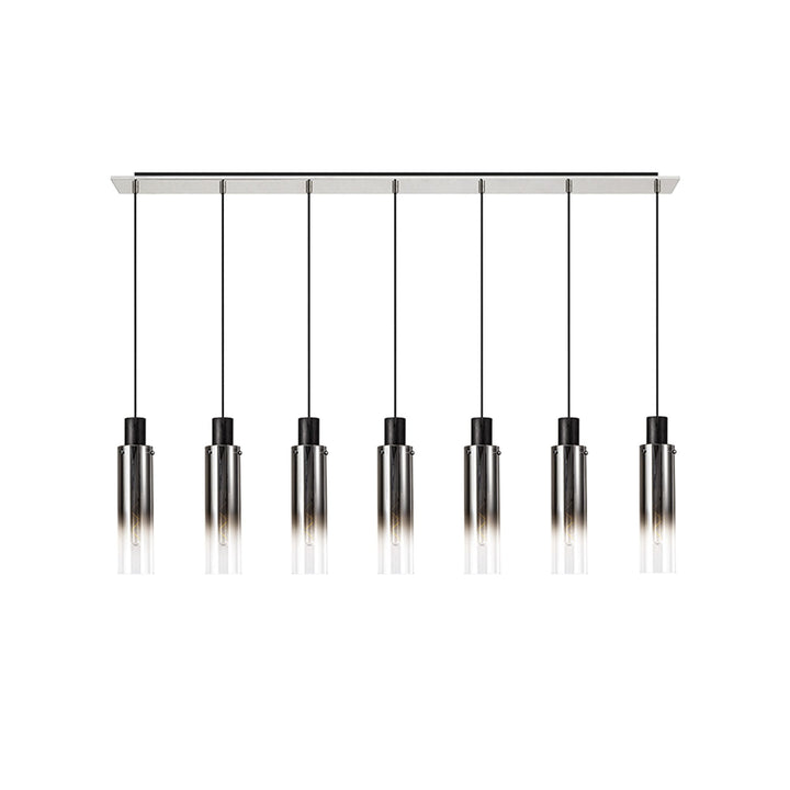 Nelson Lighting NL84969 Blade Slim Linear Pendant 7 Light Adjustable Black/Smoke Fade Glass