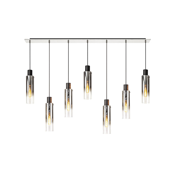 Nelson Lighting NL84969 Blade Slim Linear Pendant 7 Light Adjustable Black/Smoke Fade Glass