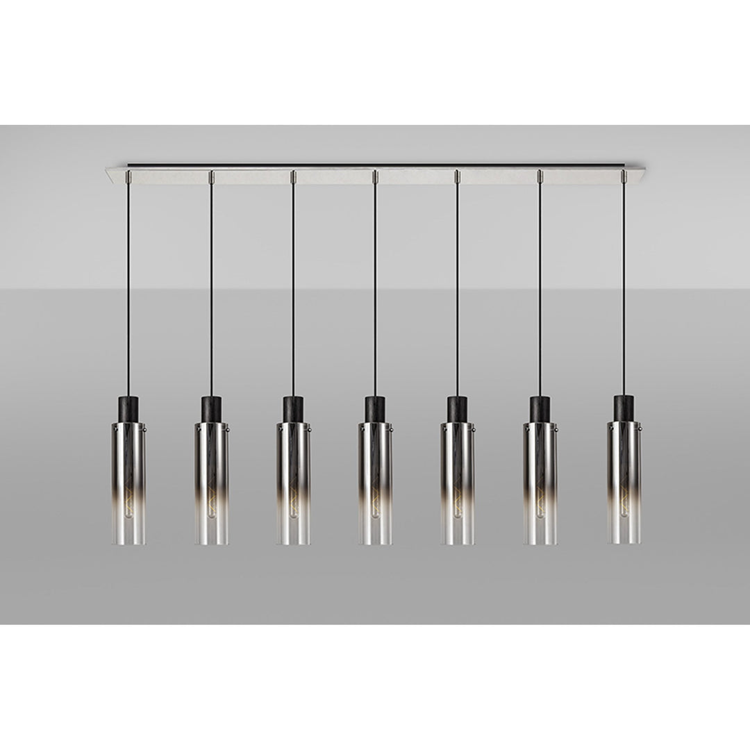 Nelson Lighting NL84969 Blade Slim Linear Pendant 7 Light Adjustable Black/Smoke Fade Glass