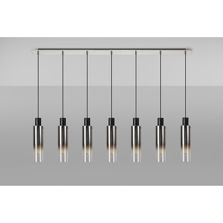 Nelson Lighting NL84969 Blade Slim Linear Pendant 7 Light Adjustable Black/Smoke Fade Glass