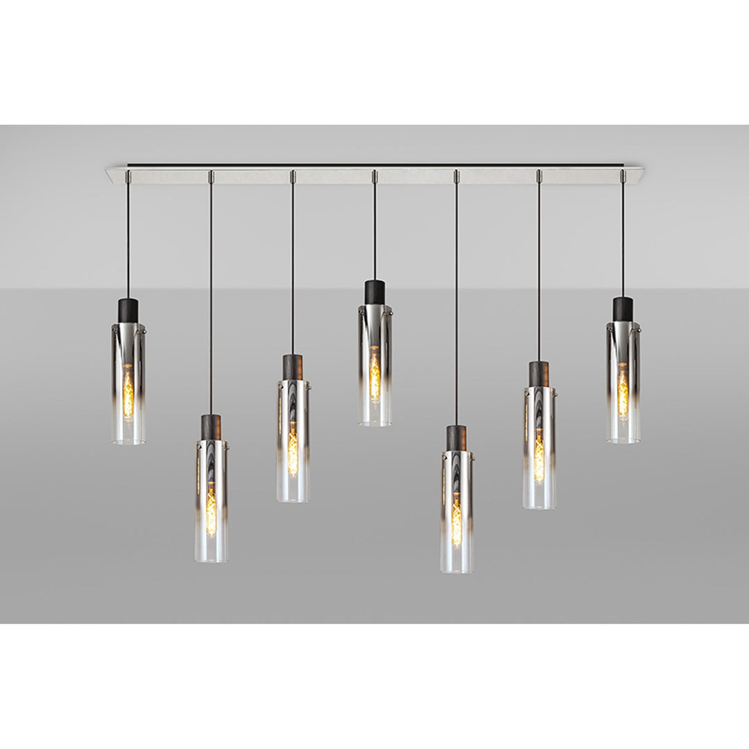 Nelson Lighting NL84969 Blade Slim Linear Pendant 7 Light Adjustable Black/Smoke Fade Glass