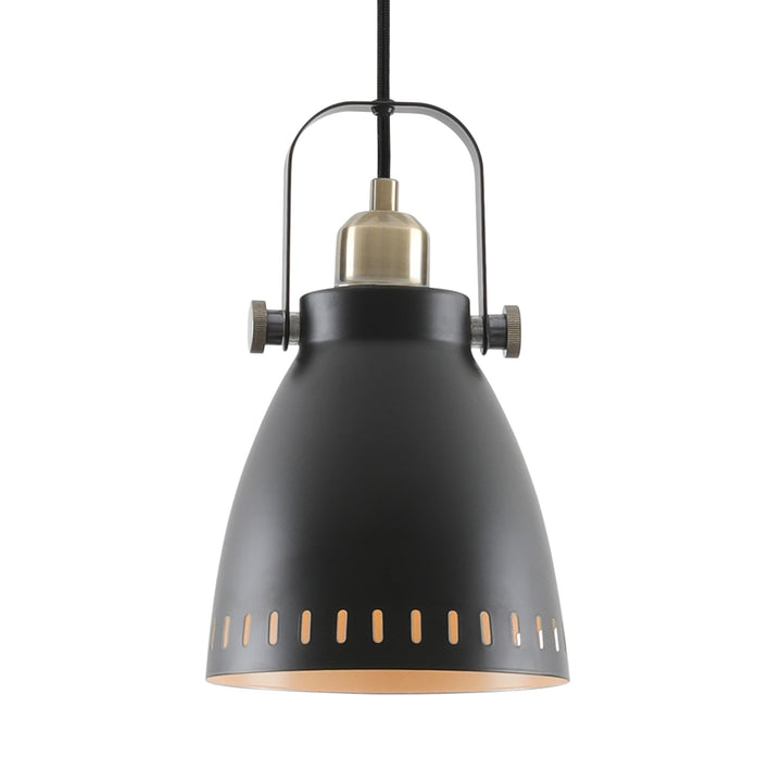 Nelson Lighting NL77269 Bojam Small Pendant 1 Light Matt Black/Antique Brass/Khaki