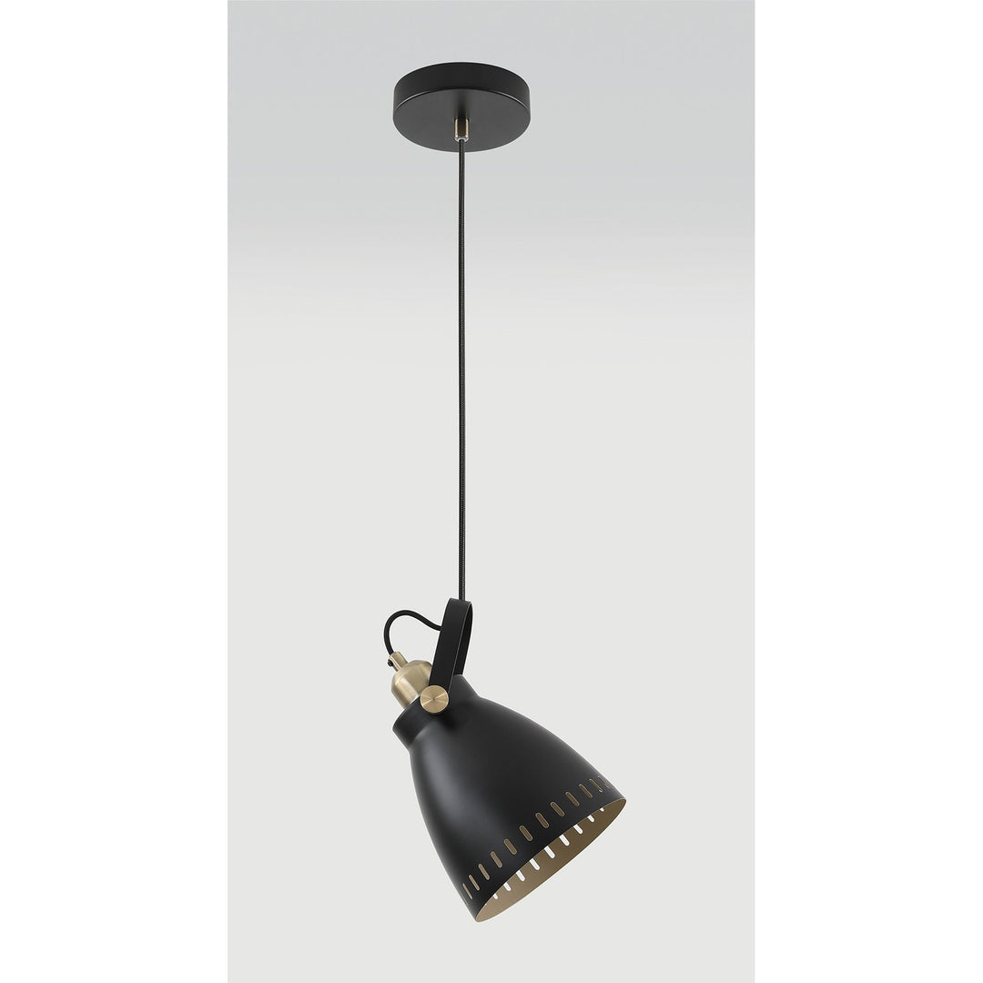 Nelson Lighting NL77269 Bojam Small Pendant 1 Light Matt Black/Antique Brass/Khaki