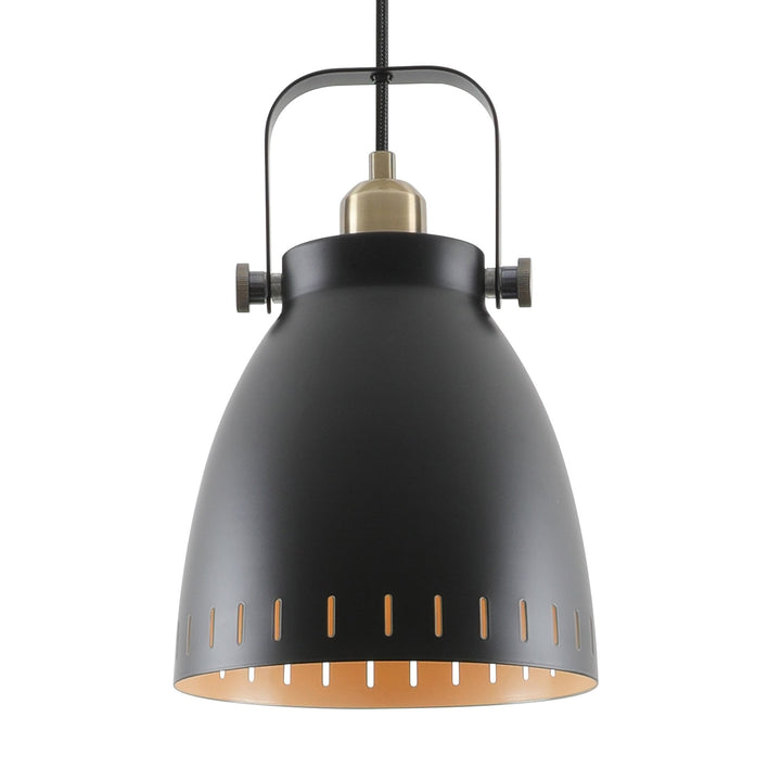 Nelson Lighting NL77279 Bojam Medium Pendant 1 Light Matt Black/Antique Brass/Khaki