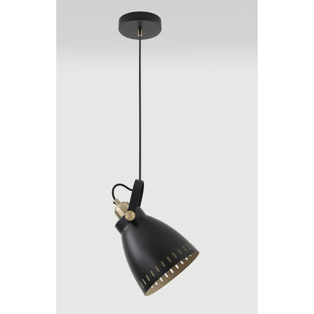 Nelson Lighting NL77279 Bojam Medium Pendant 1 Light Matt Black/Antique Brass/Khaki