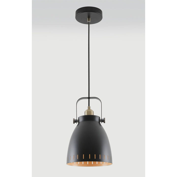 Nelson Lighting NL77279 Bojam Medium Pendant 1 Light Matt Black/Antique Brass/Khaki