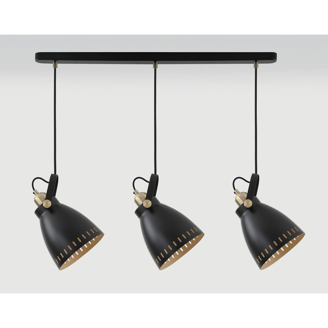 Nelson Lighting NL77299 Bojam Linear Pendant 3 Light Matt Black/Antique Brass/Khaki