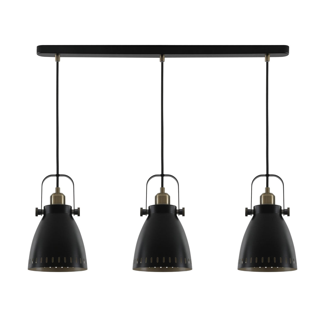 Nelson Lighting NL77299 Bojam Linear Pendant 3 Light Matt Black/Antique Brass/Khaki