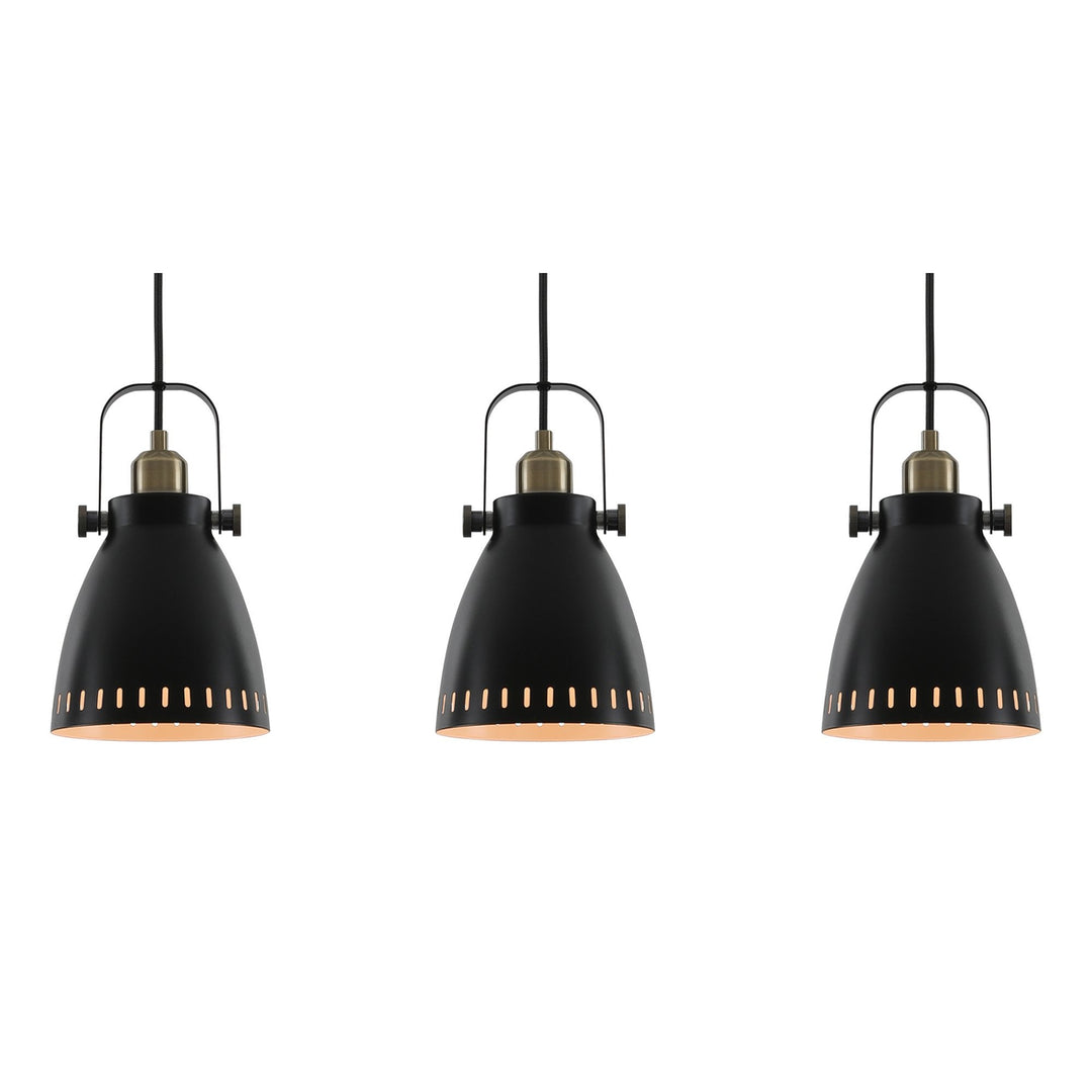 Nelson Lighting NL77299 Bojam Linear Pendant 3 Light Matt Black/Antique Brass/Khaki