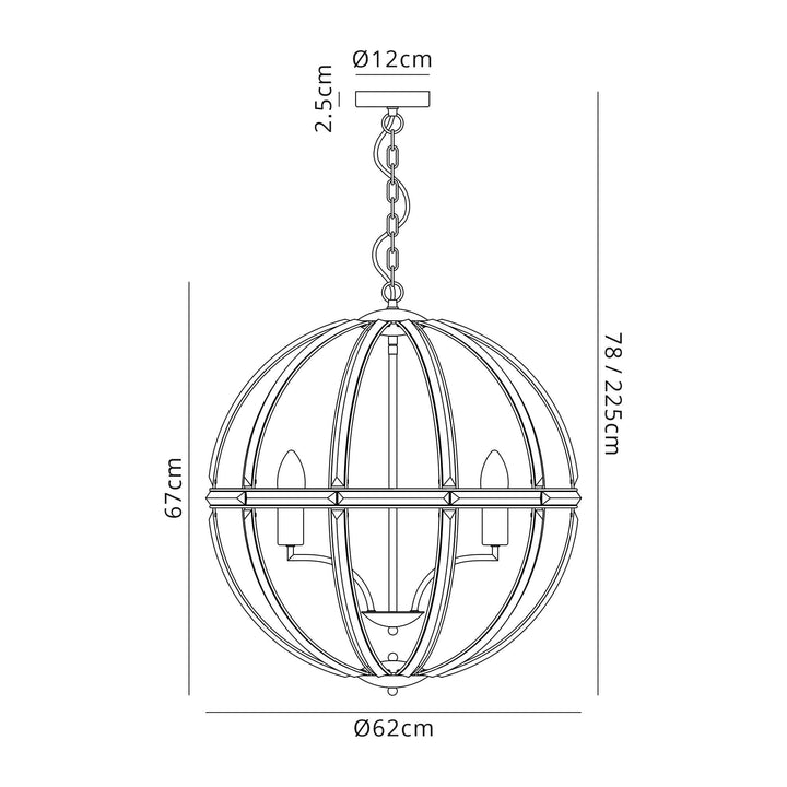 Nelson Lighting NL84259 Char Large Round Pendant 6 Light Polished Nickel