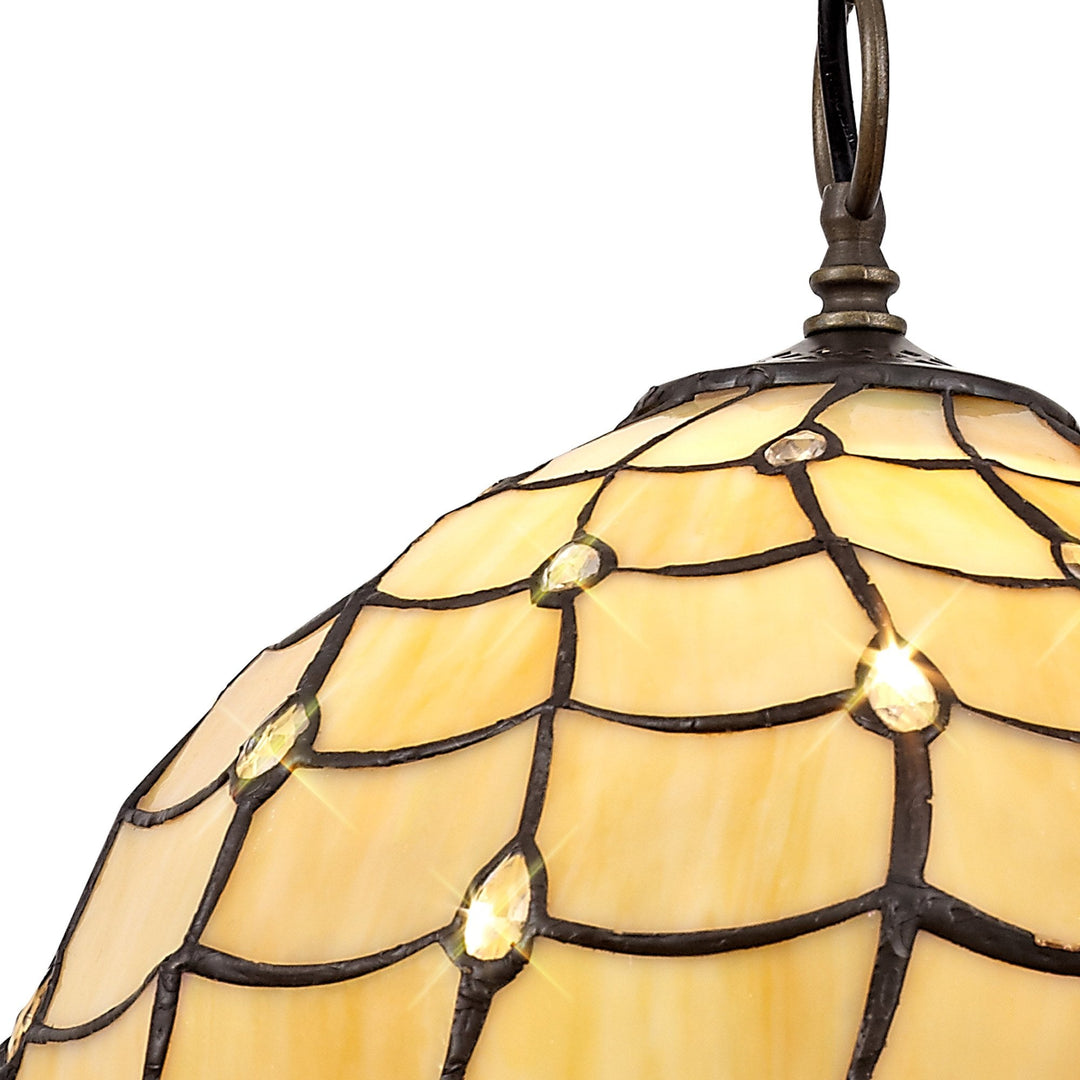 Nelson Lighting NLK00379 Chrisy 1 Light Down Lighter Pendant With 30cm Tiffany Shade Beige/Aged Antique Brass