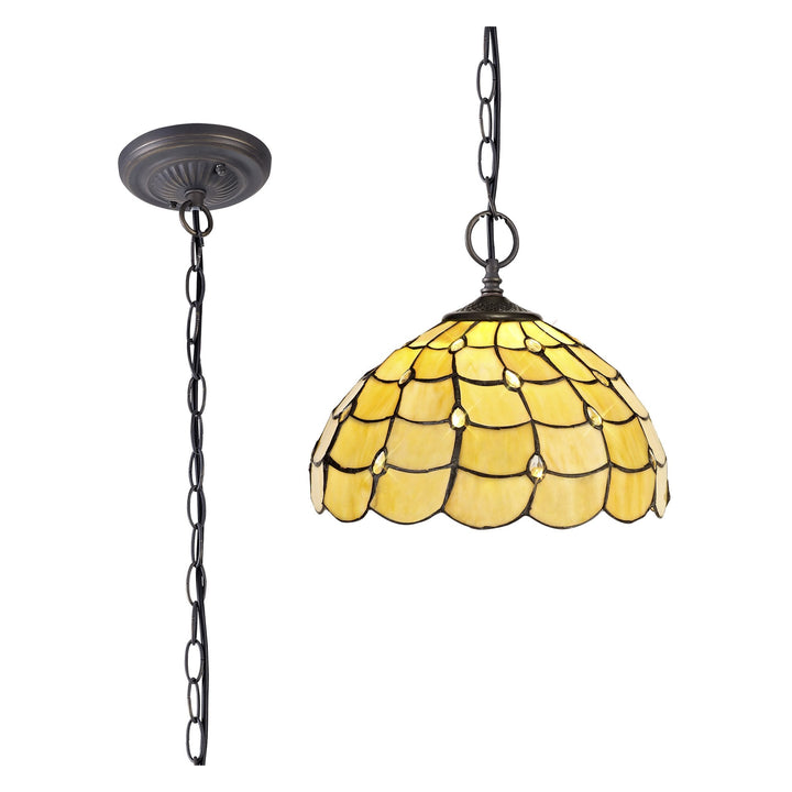 Nelson Lighting NLK00389 Chrisy 2 Light Down Lighter Pendant With 30cm Tiffany Shade Beige/Aged Antique Brass