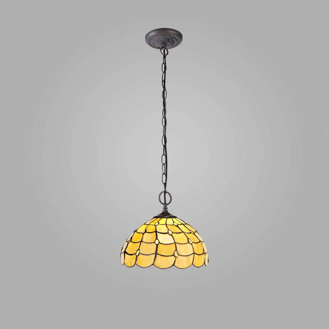 Nelson Lighting NLK00389 Chrisy 2 Light Down Lighter Pendant With 30cm Tiffany Shade Beige/Aged Antique Brass