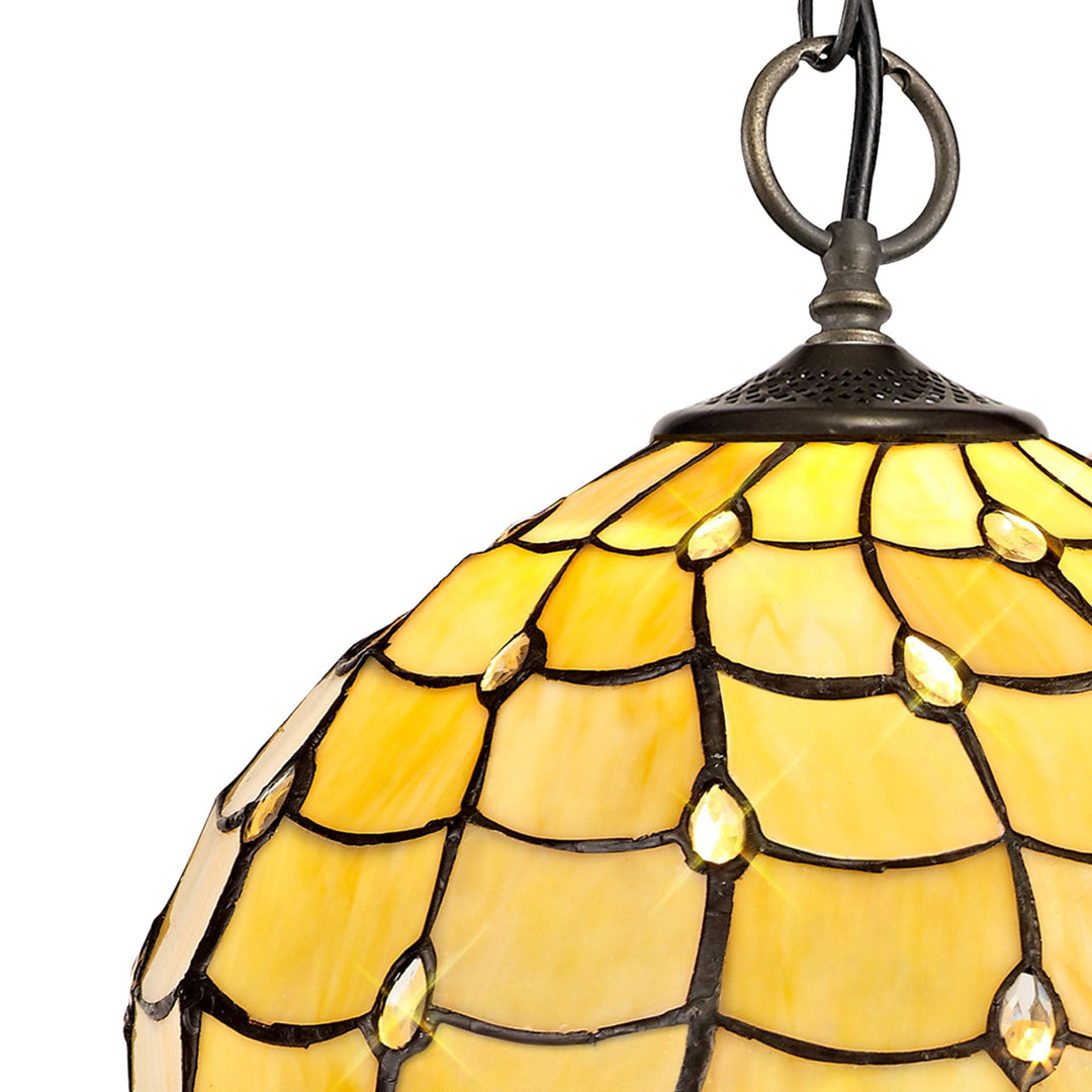 Nelson Lighting NLK00399 Chrisy 3 Light Down Lighter Pendant With 30cm Tiffany Shade Beige/Aged Antique Brass