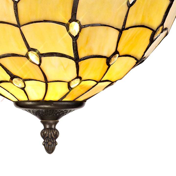 Nelson Lighting NLK00409 Chrisy 2 Light Semi Ceiling With 30cm Tiffany Shade Beige/Aged Antique Brass