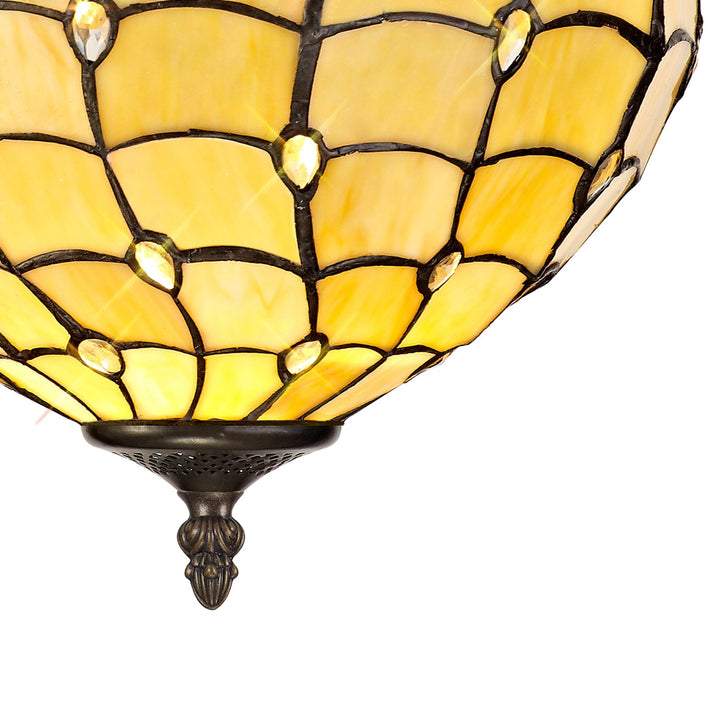 Nelson Lighting NLK00419 Chrisy 3 Light Semi Ceiling With 30cm Tiffany Shade Beige/Aged Antique Brass