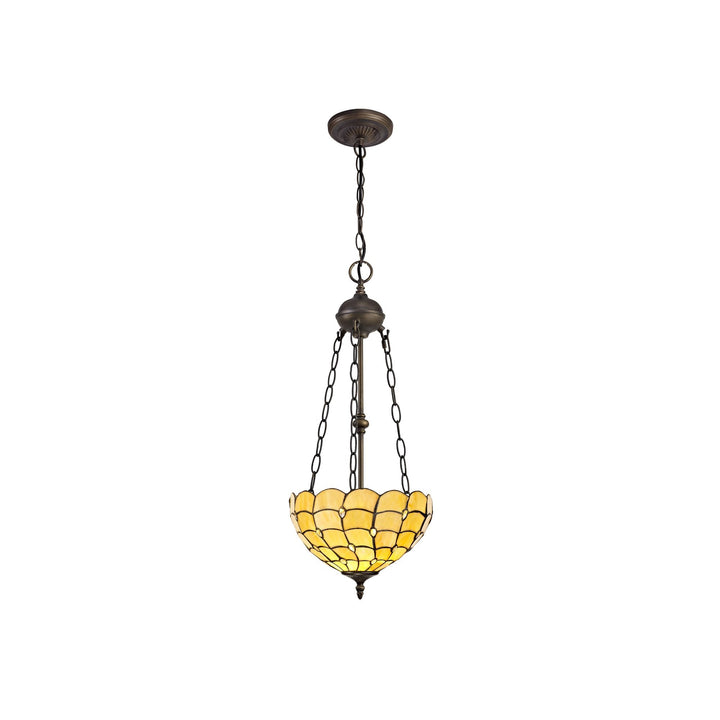 Nelson Lighting NLK00429 Chrisy 2 Light Up Lighter Pendant With 30cm Tiffany Shade Beige/Aged Antique Brass