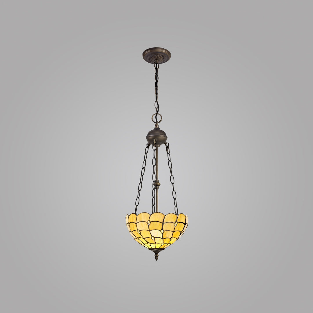 Nelson Lighting NLK00429 Chrisy 2 Light Up Lighter Pendant With 30cm Tiffany Shade Beige/Aged Antique Brass