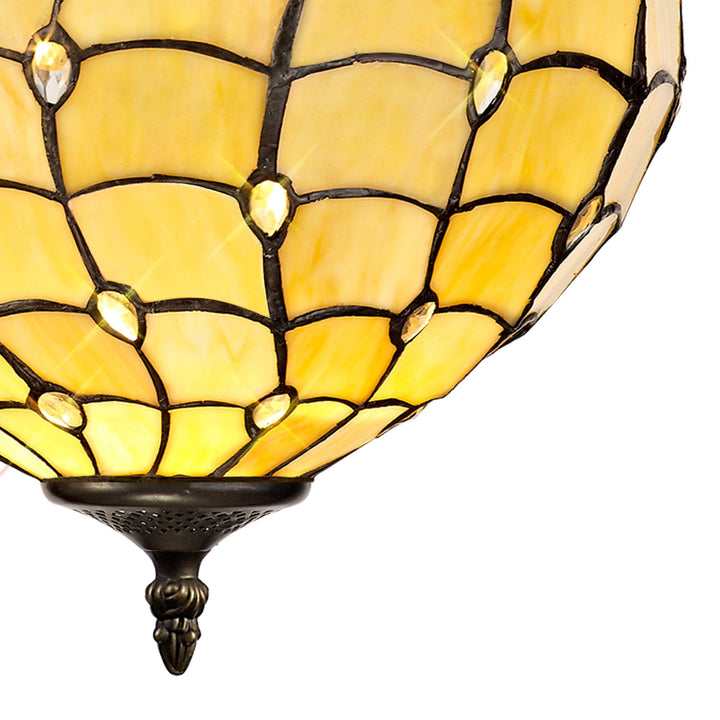 Nelson Lighting NLK00429 Chrisy 2 Light Up Lighter Pendant With 30cm Tiffany Shade Beige/Aged Antique Brass