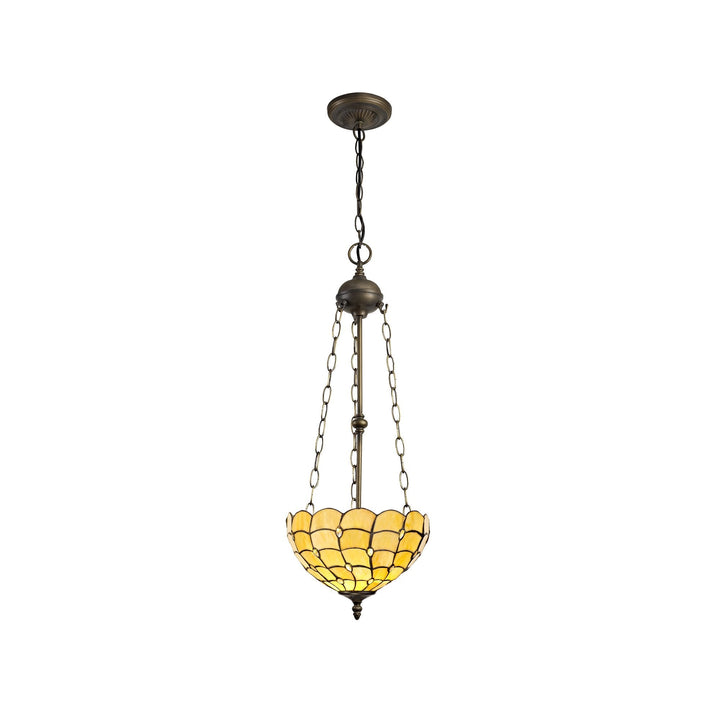 Nelson Lighting NLK00439 Chrisy 3 Light Up Lighter Pendant With 30cm Tiffany Shade Beige/Aged Antique Brass