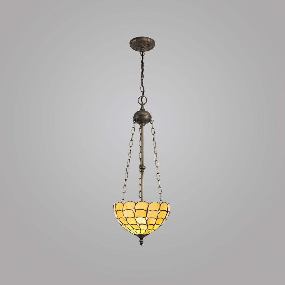 Nelson Lighting NLK00439 Chrisy 3 Light Up Lighter Pendant With 30cm Tiffany Shade Beige/Aged Antique Brass