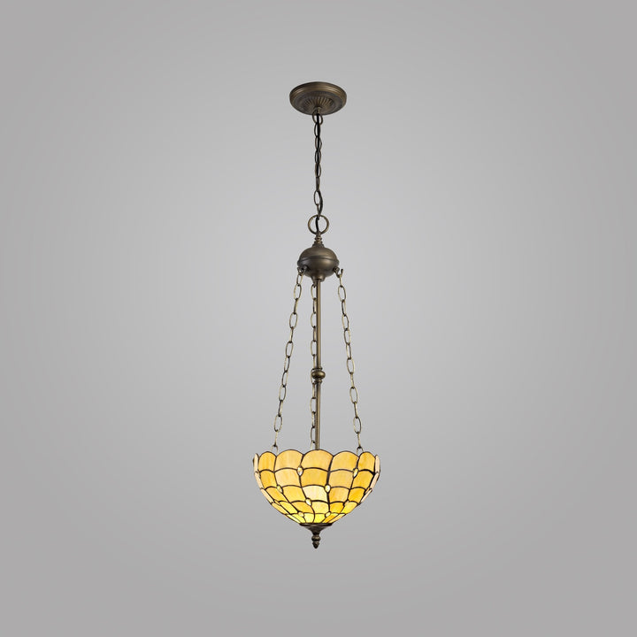 Nelson Lighting NLK00439 Chrisy 3 Light Up Lighter Pendant With 30cm Tiffany Shade Beige/Aged Antique Brass