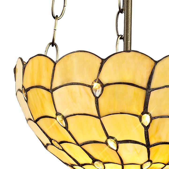 Nelson Lighting NLK00439 Chrisy 3 Light Up Lighter Pendant With 30cm Tiffany Shade Beige/Aged Antique Brass