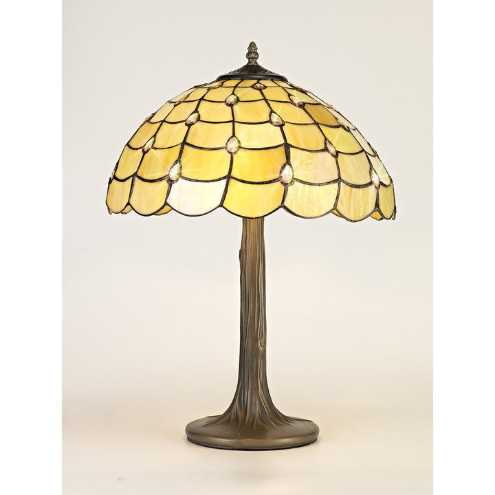 Nelson Lighting NLK00449 Chrisy 2 Light Tree Like Table Lamp With 40cm Tiffany Shade Beige/Aged Antique Brass