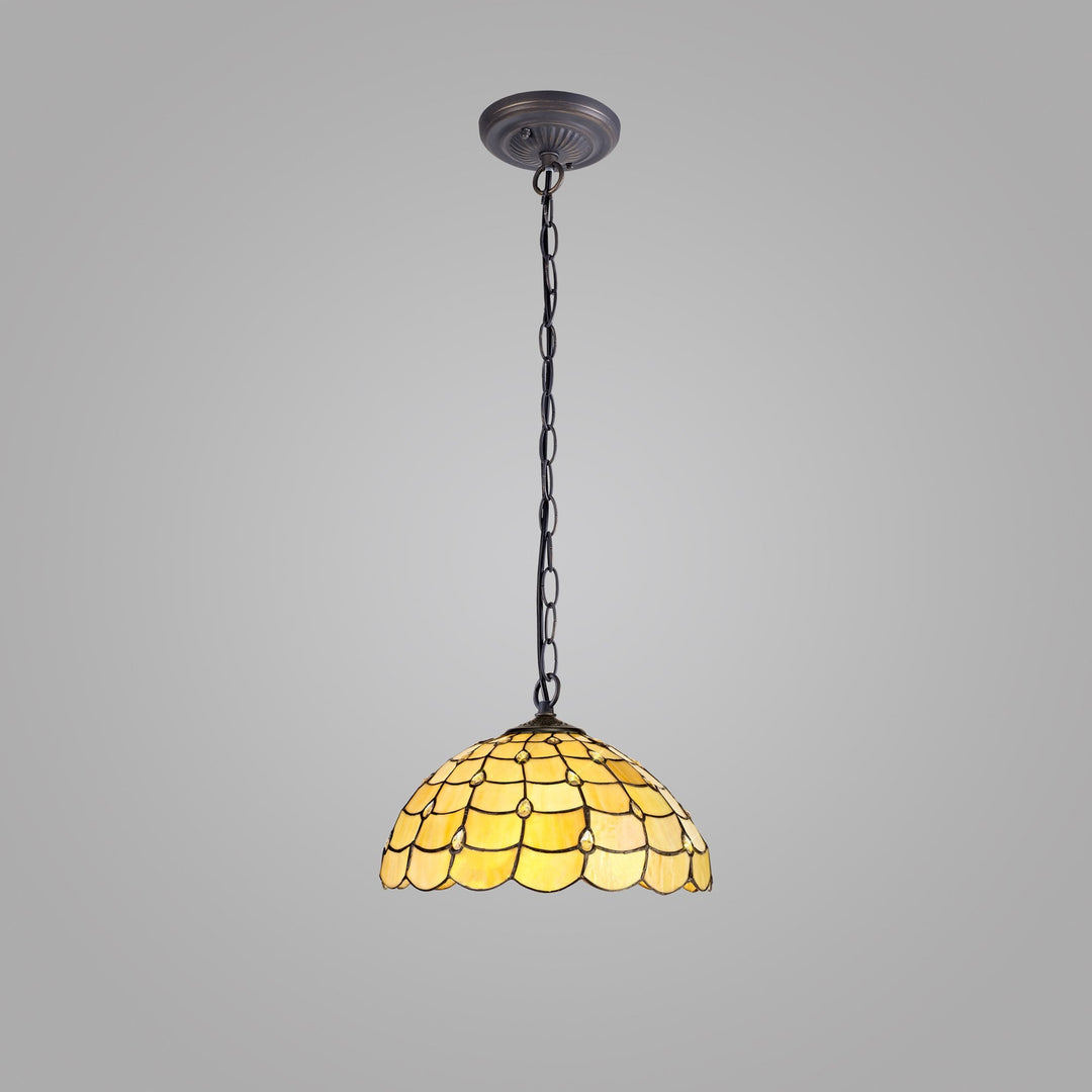 Nelson Lighting NLK00479 Chrisy 1 Light Down Lighter Pendant With 40cm Tiffany Shade Beige/Aged Antique Brass