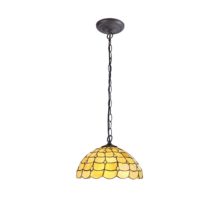 Nelson Lighting NLK00479 Chrisy 1 Light Down Lighter Pendant With 40cm Tiffany Shade Beige/Aged Antique Brass