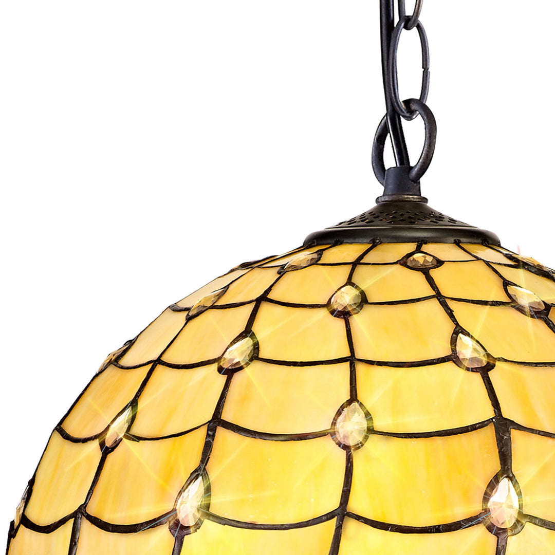 Nelson Lighting NLK00479 Chrisy 1 Light Down Lighter Pendant With 40cm Tiffany Shade Beige/Aged Antique Brass