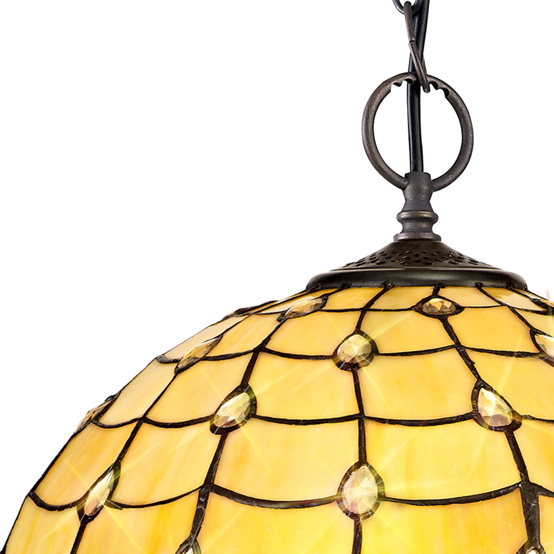 Nelson Lighting NLK00489 Chrisy 2 Light Down Lighter Pendant With 40cm Tiffany Shade Beige/Aged Antique Brass