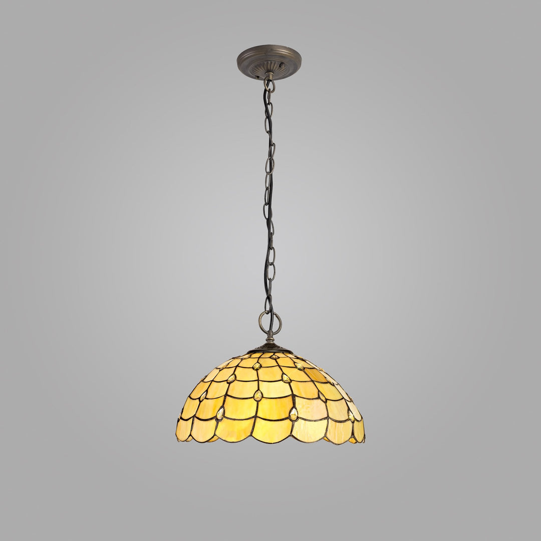 Nelson Lighting NLK00499 Chrisy 3 Light Down Lighter Pendant With 40cm Tiffany Shade Beige/Aged Antique Brass