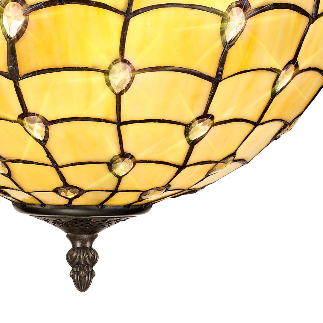 Nelson Lighting NLK00509 Chrisy 3 Light Semi Ceiling With 40cm Tiffany Shade Beige/Aged Antique Brass