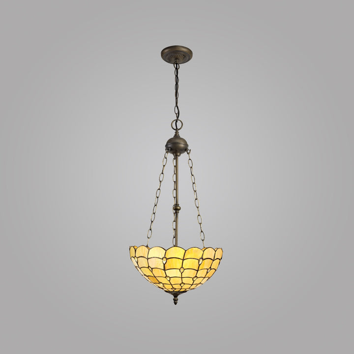 Nelson Lighting NLK00519 Chrisy 3 Light Up Lighter Pendant With 40cm Tiffany Shade Beige/Aged Antique Brass