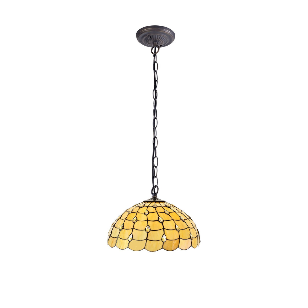 Nelson Lighting NLK00569 Chrisy 1 Light Down Lighter Pendant With 50cm Tiffany Shade Beige/Aged Antique Brass