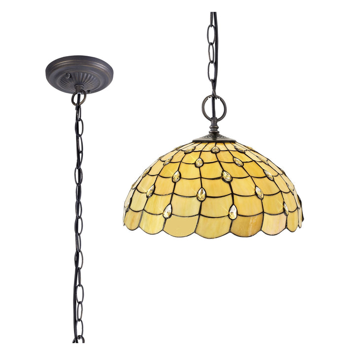 Nelson Lighting NLK00579 Chrisy 2 Light Down Lighter Pendant With 50cm Tiffany Shade Beige/Aged Antique Brass