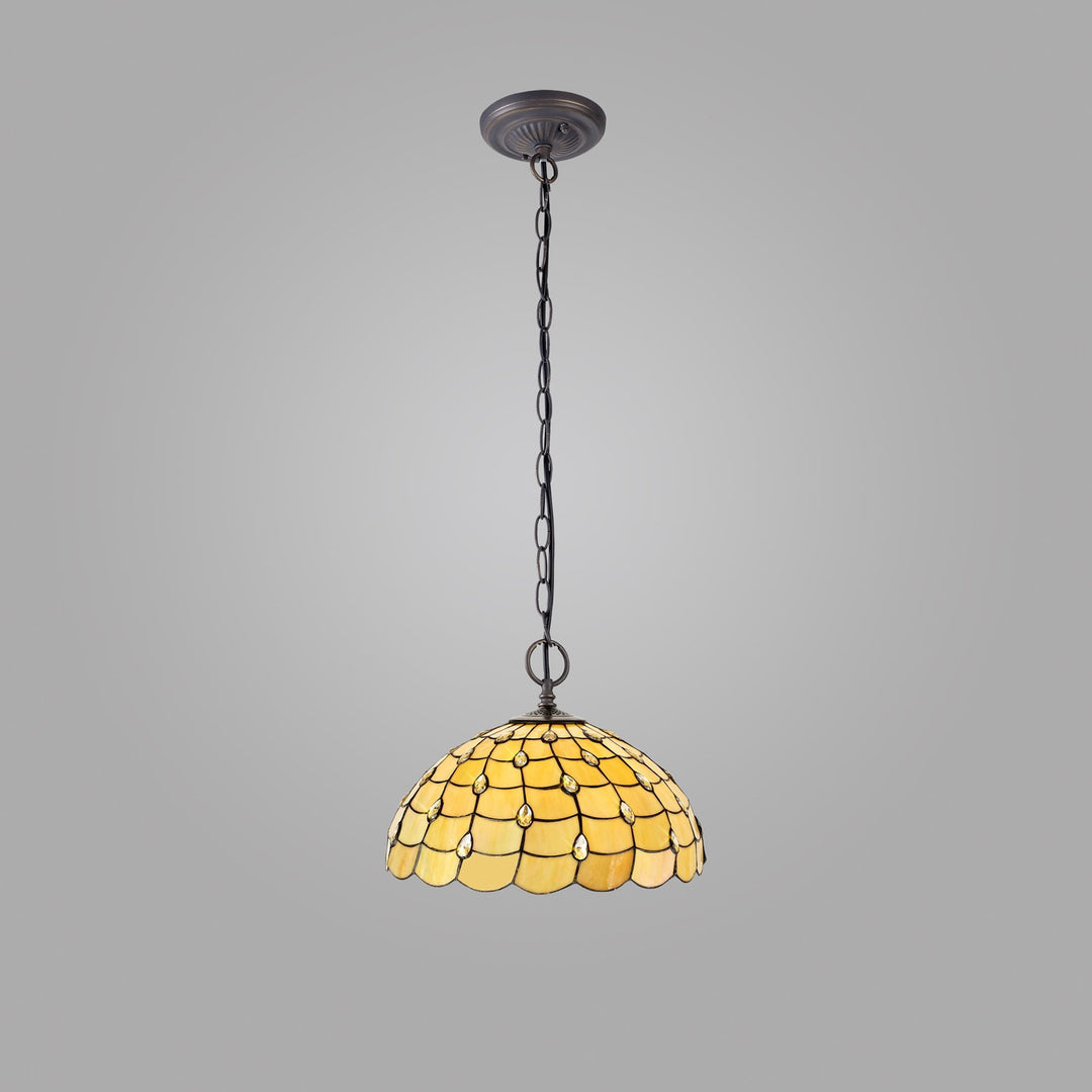 Nelson Lighting NLK00579 Chrisy 2 Light Down Lighter Pendant With 50cm Tiffany Shade Beige/Aged Antique Brass