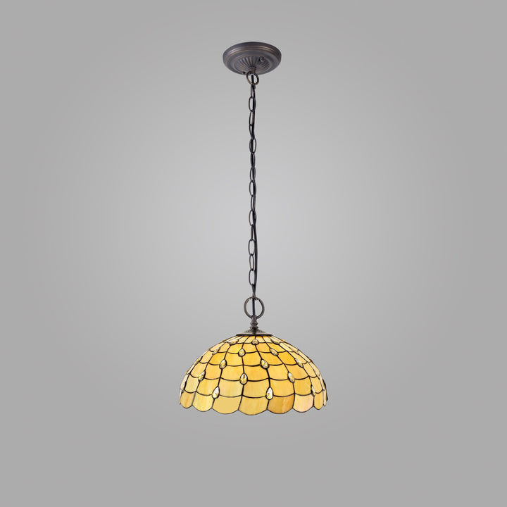 Nelson Lighting NLK00579 Chrisy 2 Light Down Lighter Pendant With 50cm Tiffany Shade Beige/Aged Antique Brass