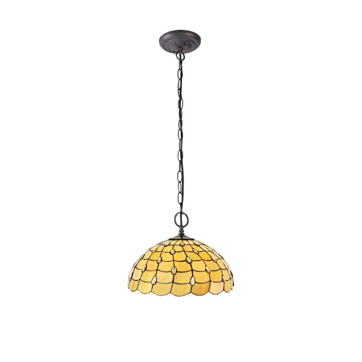 Nelson Lighting NLK00579 Chrisy 2 Light Down Lighter Pendant With 50cm Tiffany Shade Beige/Aged Antique Brass