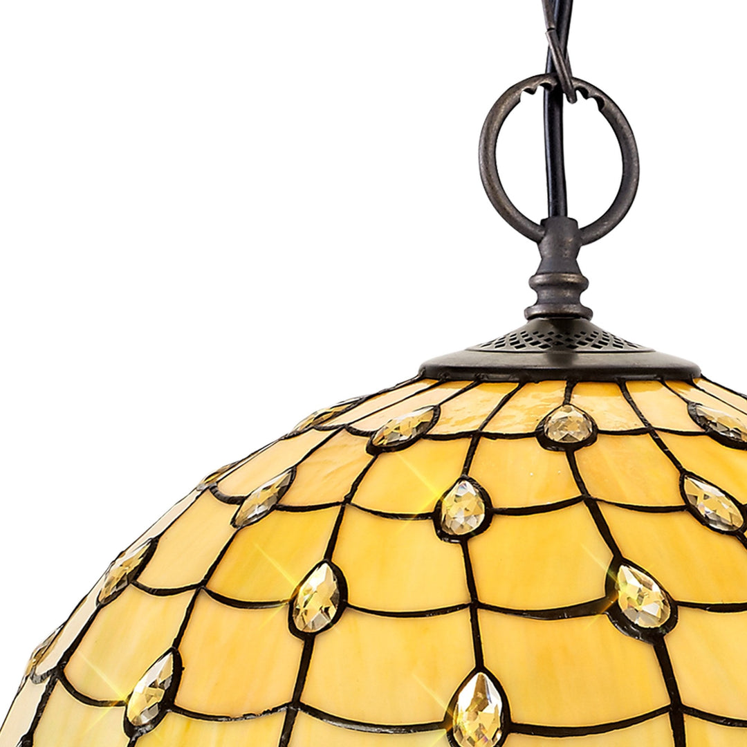 Nelson Lighting NLK00579 Chrisy 2 Light Down Lighter Pendant With 50cm Tiffany Shade Beige/Aged Antique Brass