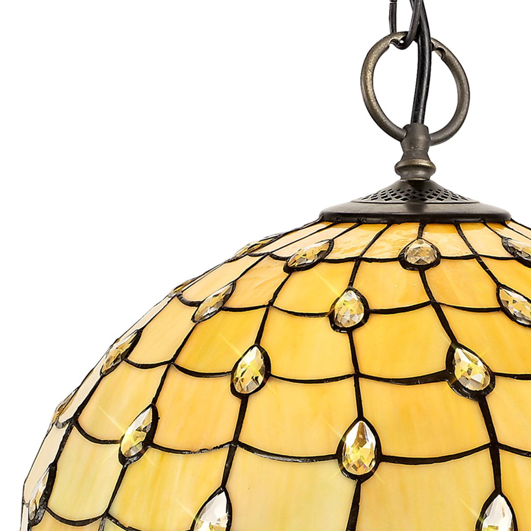 Nelson Lighting NLK00589 Chrisy 3 Light Down Lighter Pendant With 50cm Tiffany Shade Beige/Aged Antique Brass