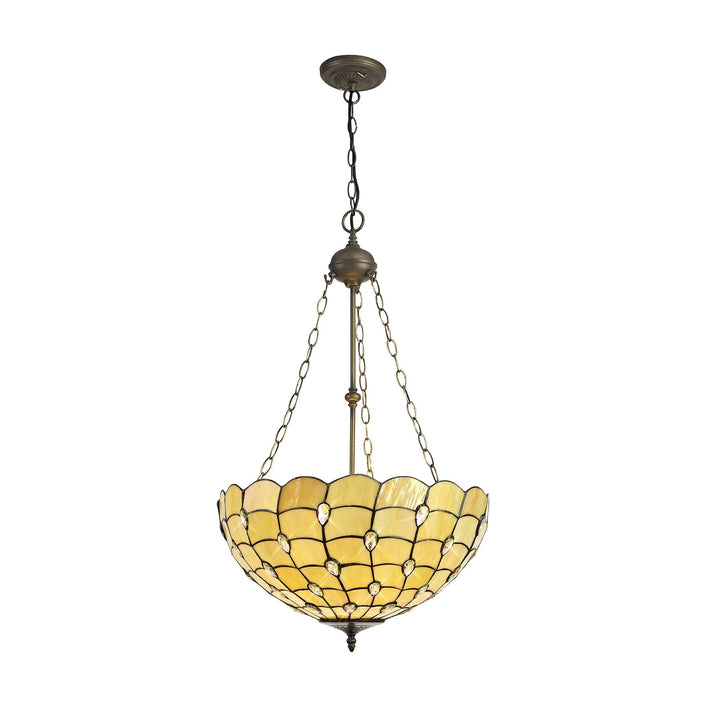 Nelson Lighting NLK00599 Chrisy 3 Light Up Lighter Pendant With 50cm Tiffany Shade Beige/Aged Antique Brass