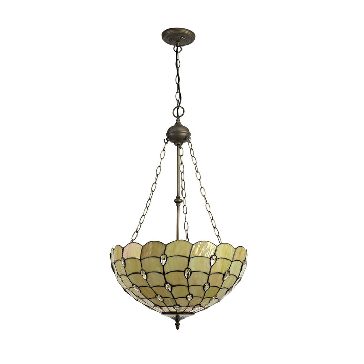 Nelson Lighting NLK00599 Chrisy 3 Light Up Lighter Pendant With 50cm Tiffany Shade Beige/Aged Antique Brass