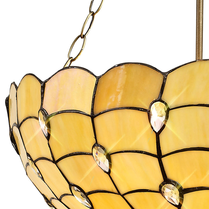 Nelson Lighting NLK00599 Chrisy 3 Light Up Lighter Pendant With 50cm Tiffany Shade Beige/Aged Antique Brass