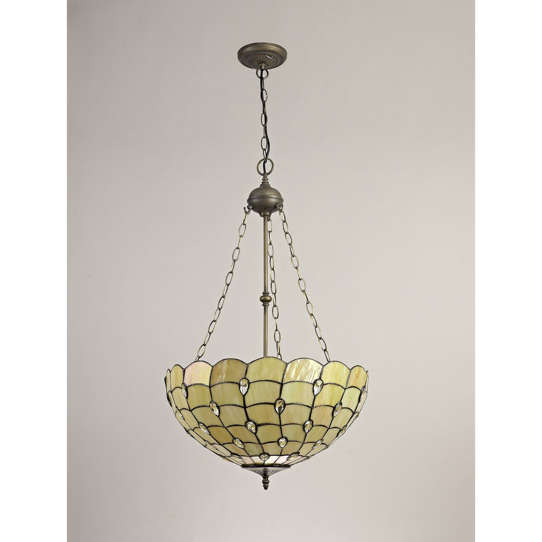 Nelson Lighting NLK00599 Chrisy 3 Light Up Lighter Pendant With 50cm Tiffany Shade Beige/Aged Antique Brass