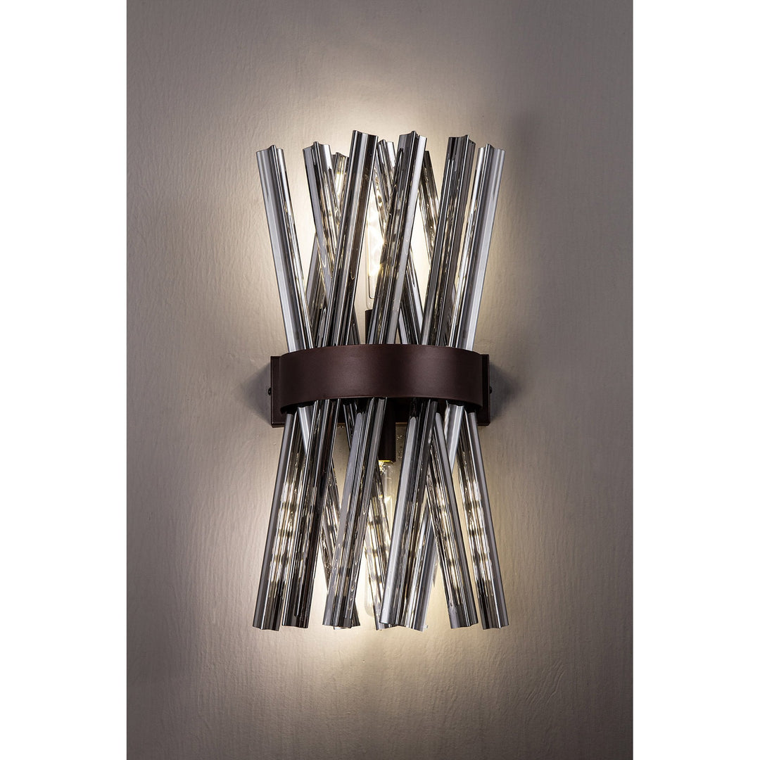 Nelson Lighting NL83639 Clover 2 Light Wall Light Brown Oxide / Smoke Glass