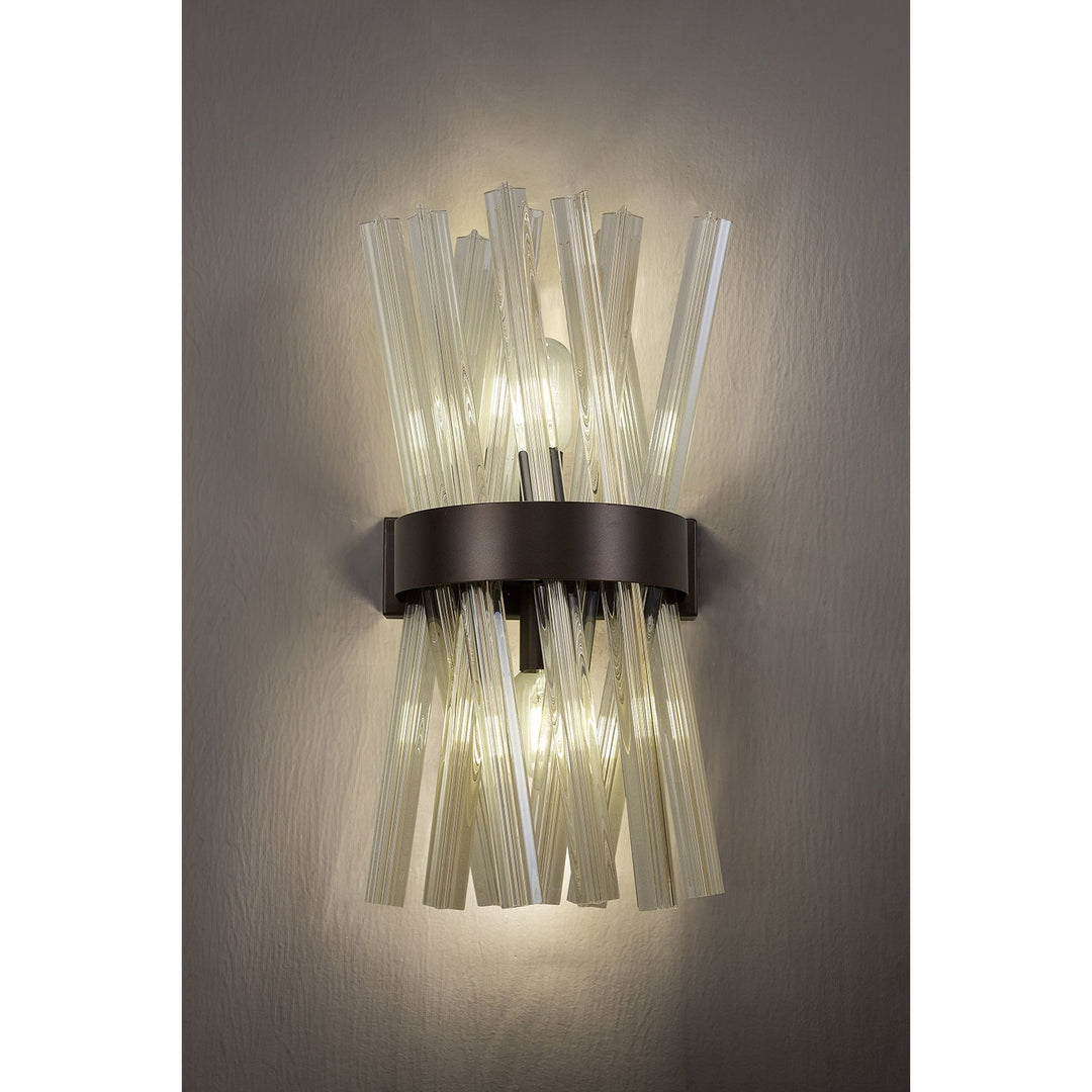 Nelson Lighting NL83649 Clover 2 Light Wall Light Brown Oxide / Champagne Glass