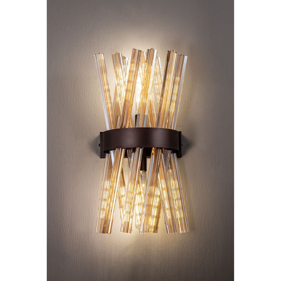 Nelson Lighting NL83649 Clover 2 Light Wall Light Brown Oxide / Champagne Glass